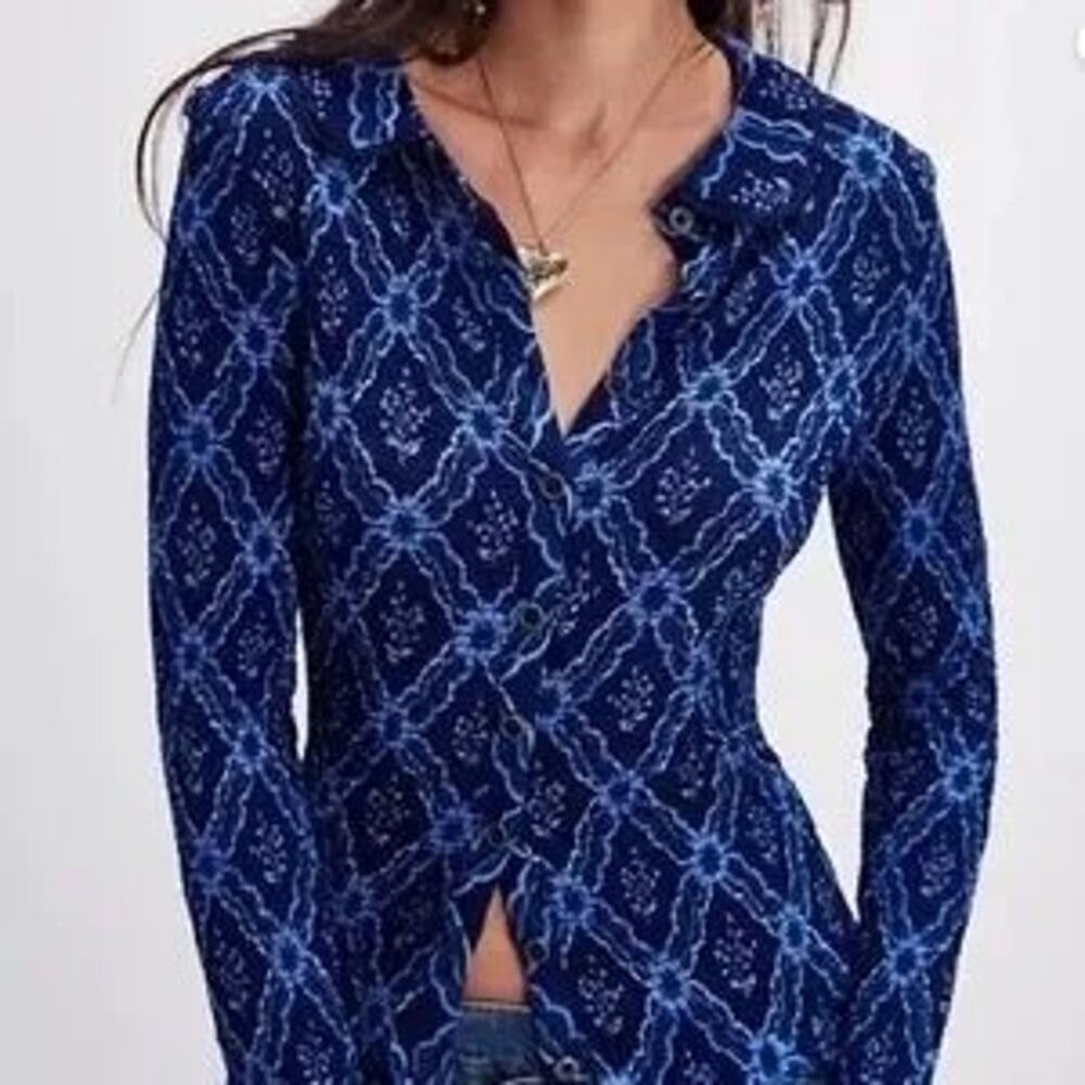 Free People Women’s Small Caught A Feeling Smocked Top Long Sleeve Boho Party - Picture 3 of 11